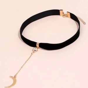 🌙 Lovely Velvet crescent moon rhinestone chain lariat choker in various colors